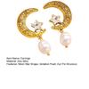 1 Pair Women Earrings Ear Pin Structure Star Moon Design Drop Earrings with Imitation Pearl Pendants Jewelry Set