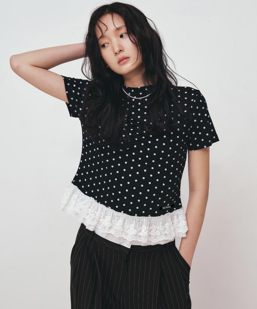 Nigaennikol Dots Lace Half Top_Black
