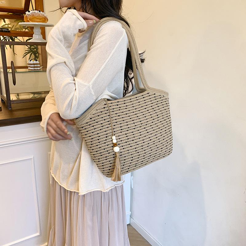 Women's Large Woven Straw Tote Bag - 2025 Summer Beach & Fashion Bucket Style