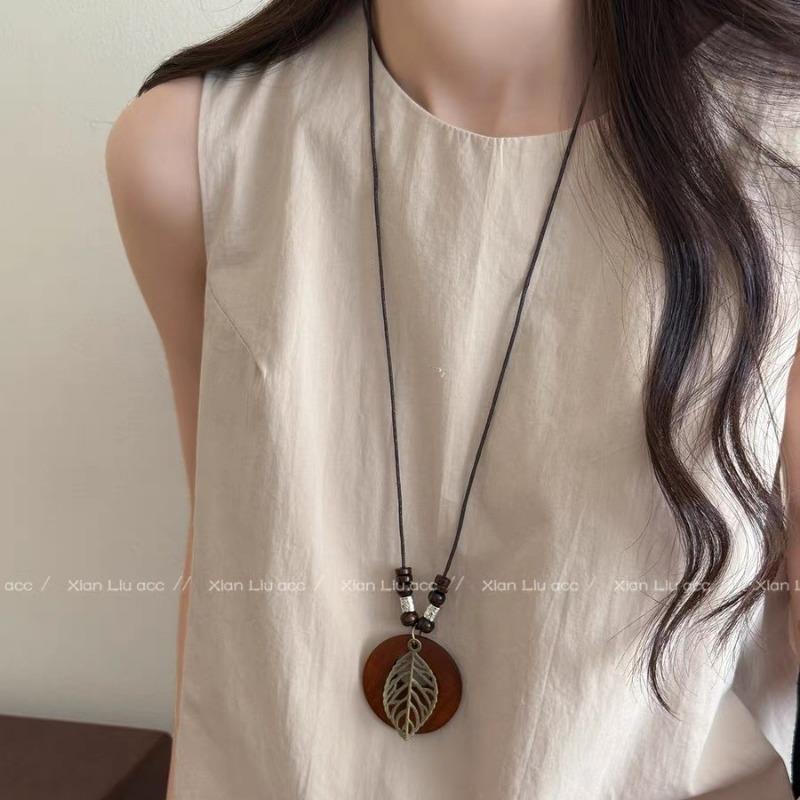 New Chinese Zen Ring Necklace for Women New Retro Chinese Style Long Pendant Sweater Chain Versatile Accessories