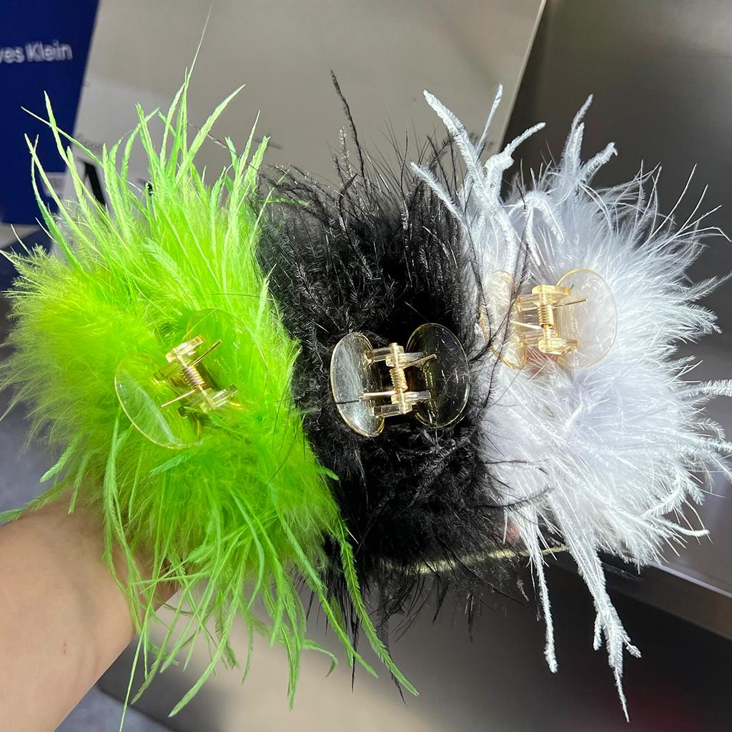 Pure desire ins wind ostrich feather hairpin back head coil hair grab clip headgear shark clip super fairy premium hair accessories