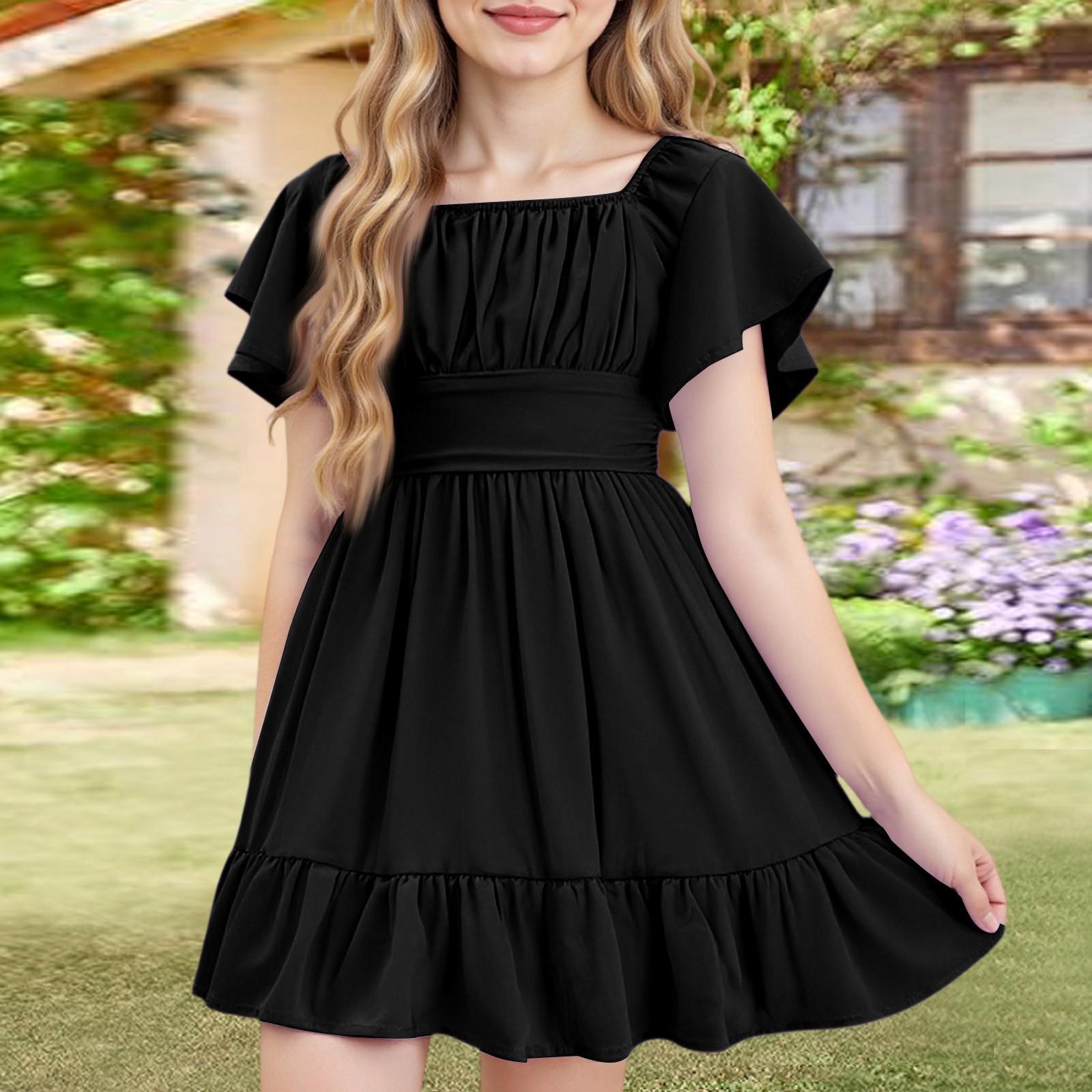 

Girls Summer Dress - Off Shoulder Ruffle Sundress 150 чёрный