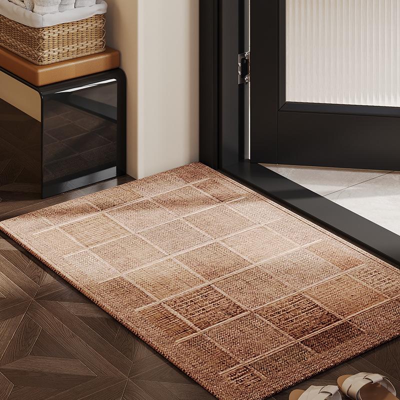 Japanese Style Bamboo Cotton Velvet Doormat, Entrance Floor Mat, Water Absorbent & Dust Removal, Non-Slip Rubber Backing