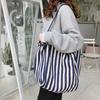 Bolsa de Mão Listrada Multifuncional Bolsa de Compras de Grande Capacidade Bolsa de Ombro Simples de Lona Viagem