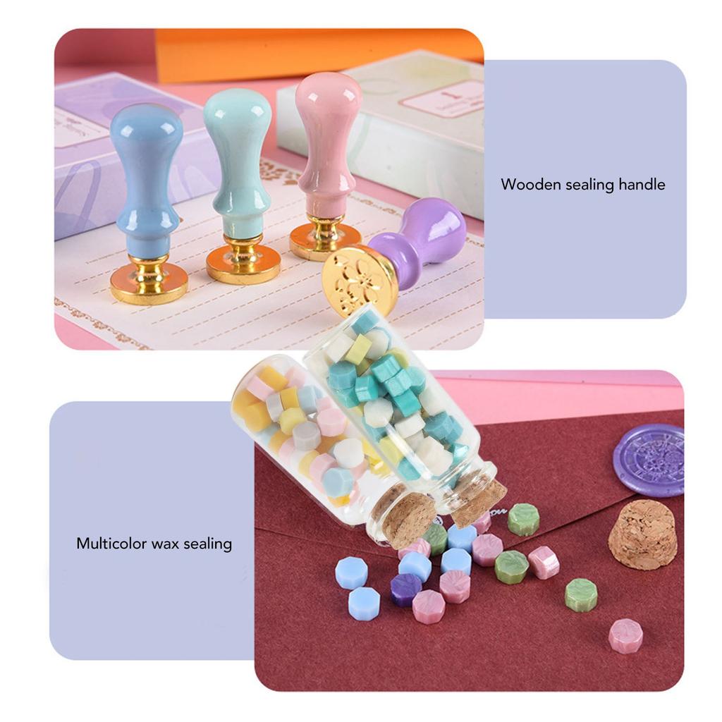 Wax Stamp Kit Retro Removable Handle Pattern Wax Stamp Sealing Kit for Envelope Invitation