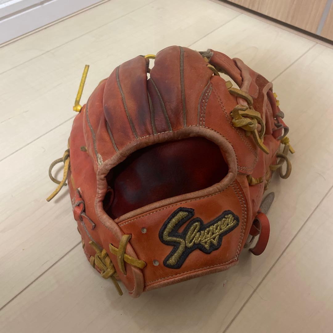 Used Kubota Slugger Hard Baseball Glove Orange for Right-handed Throwers