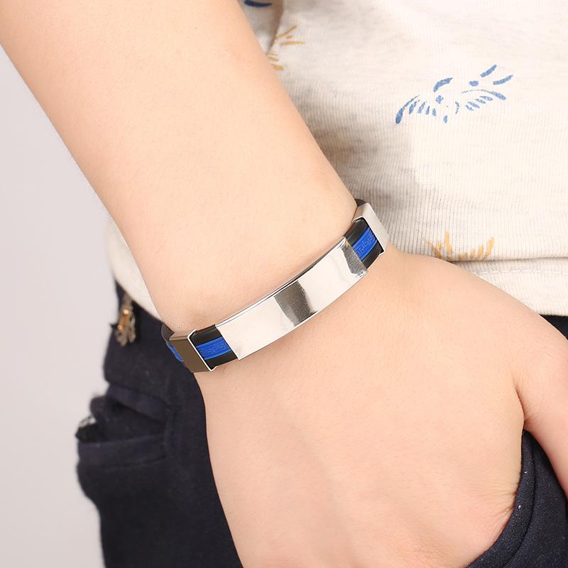 Korean Style Titanium Steel Men's Silicone Bracelet - Trendy Stainless Steel Bangle Jewelry
