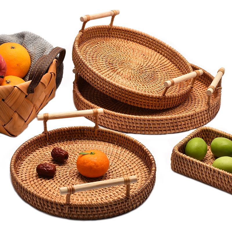 Vietnam Woven Autumn Vine Fruit Basket - Round Bread & Nut Plate for Living/Dining Room Storage