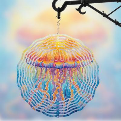 Lebhafte Quallen Windspiel für Outdoor Garten Terrassendekoration mit 360° Drehhaken Geschenkidee für jede Jahreszeit