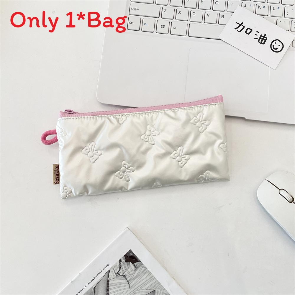 Classic Bowknot Pu Pencil Case With Zipper Closure For Students And Girls