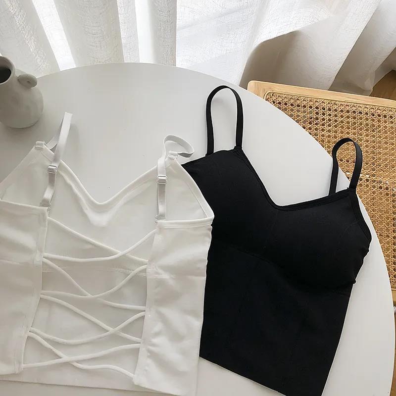 Sexy Damen BHs Rückenfrei Bandage Cross Tank Tops Streetwear Einfarbig Schwarz Weiß Innenunterwäsche Für Mädchen Y2K Tops Mode Damen Dessous Crop Tops