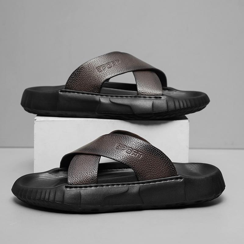 Fashion Luxury Brand Genuine Leather Sandals Men Outdoor Antiskid Walking Slipper2025Male Summer Beach Soft Bottom Flat Designer Sandals