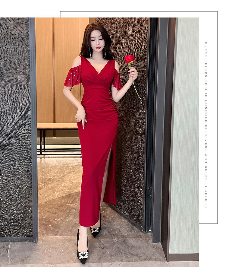 Summer body night main store sexy dress low-cut off-the-shoulder mesh temperament tight back and thin hip-wrapped dress