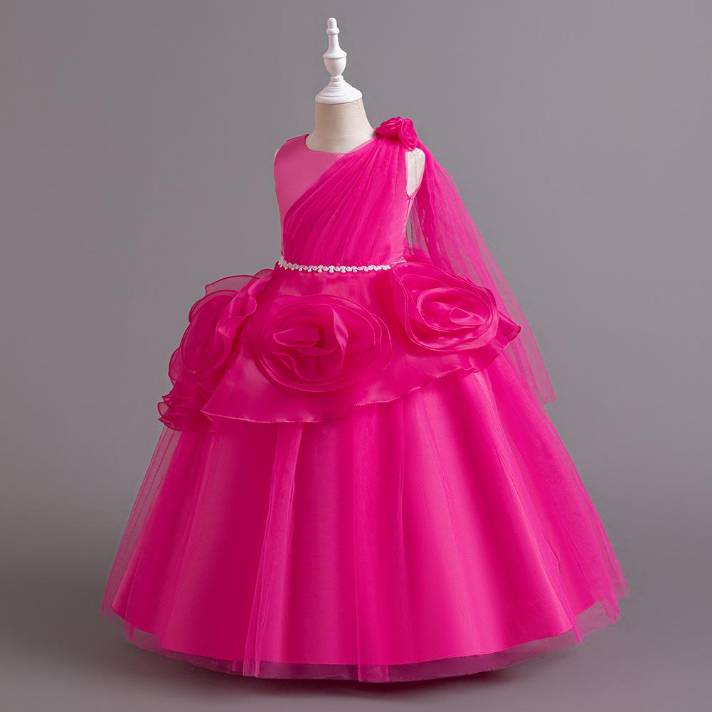 Middle and Large Children's Dress Long Large Flower Department Asymmetric Princess Dress Host Piano Performance Dress 932 Girl's Favourite Dress