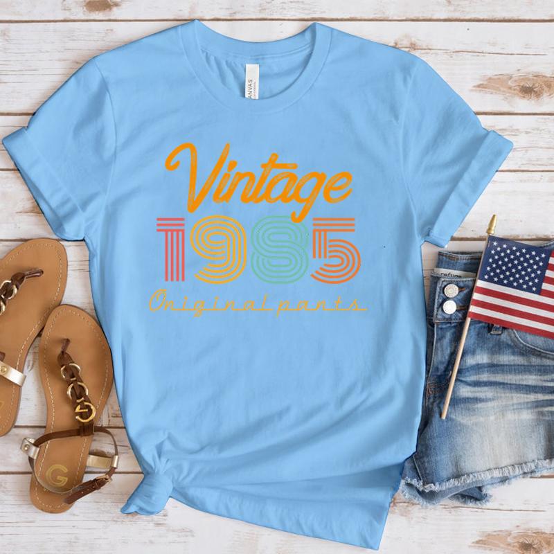 (Camiseta premium)Nuevas Camisetas Calientes Vintage 1985 Moda Mujeres Niñas Camiseta de Verano Casual Manga Corta Cuello Redondo Tops Camisetas