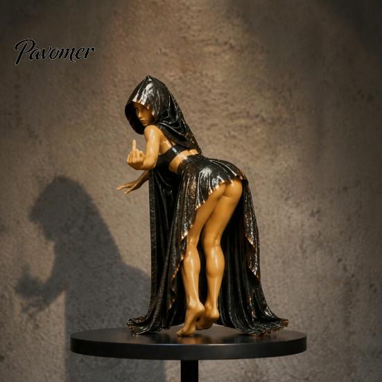 Vintage Gothic Shelf Sculpture Forbidden Library Witch Resin Statue Decor, Gesture Hooded Figurine, Mysterious Tabletop Decor Medieval Fantasy