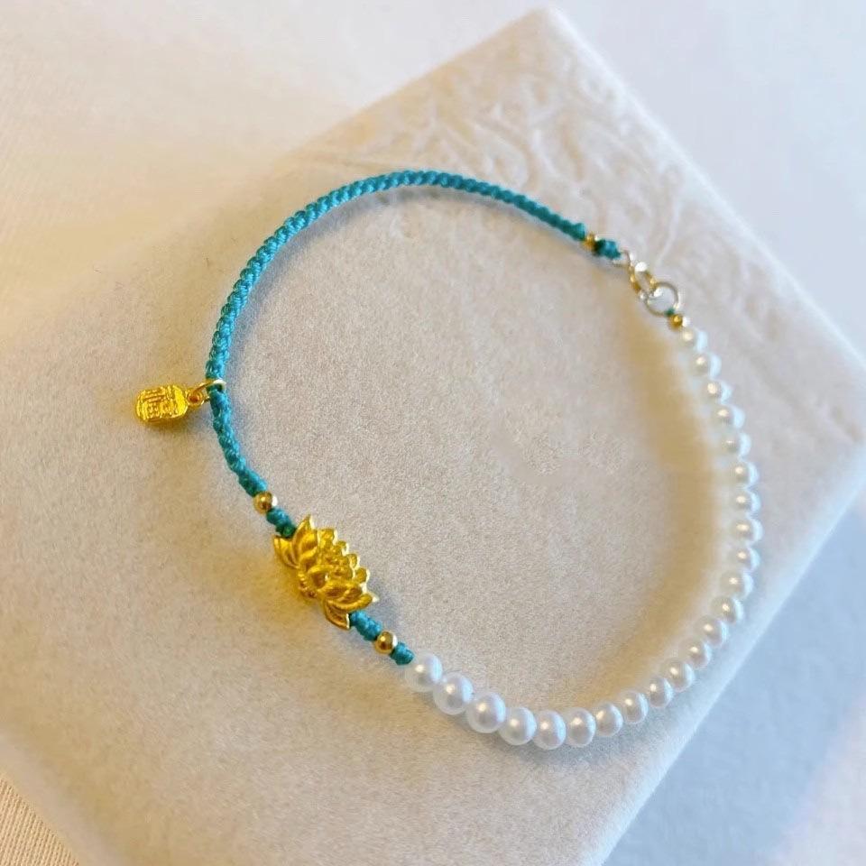 Lotus Blue Braided Bracelet Half Chain Rope String for Bead Women's Elegant White Fashion High-End