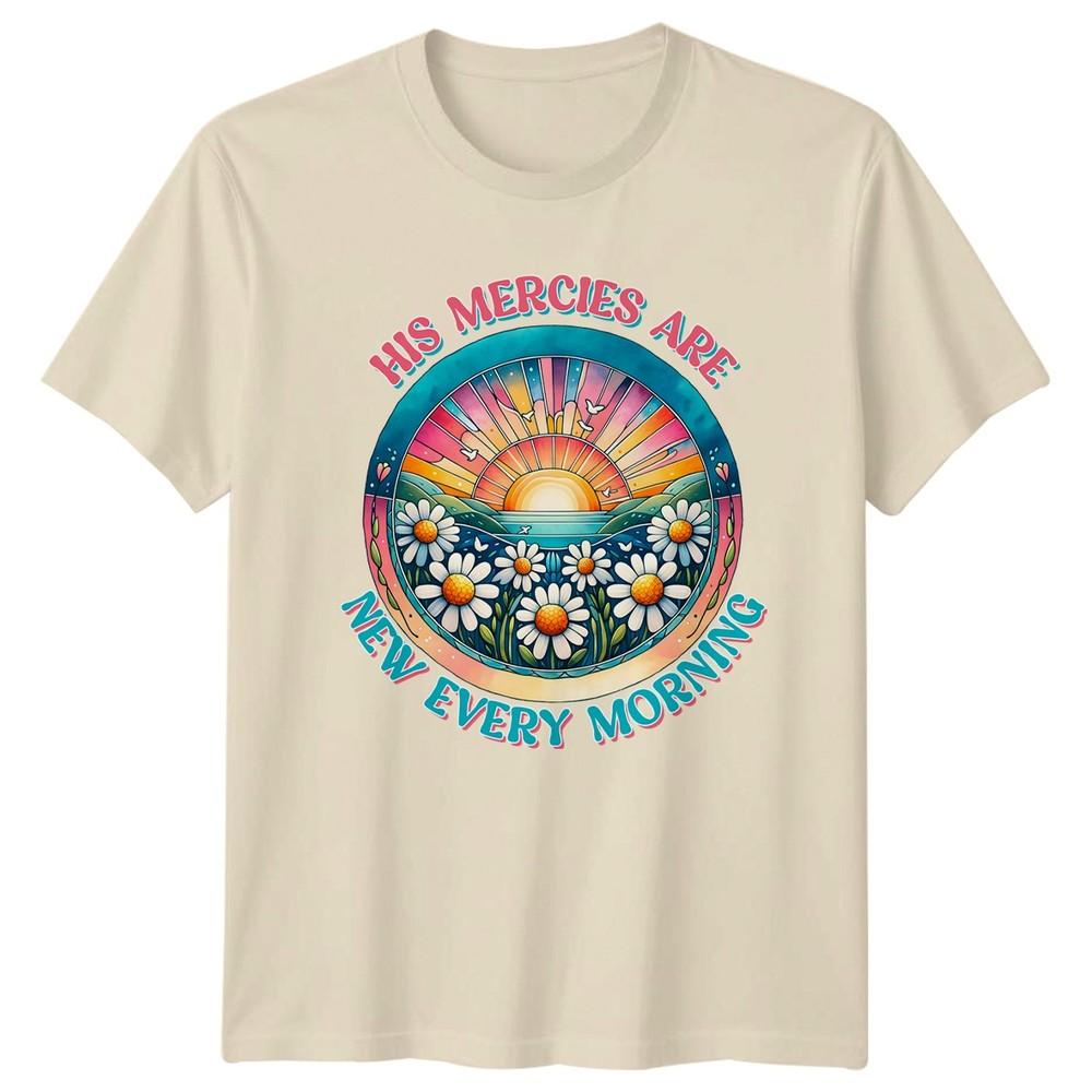 His Mercies Are New Every Unisexs TShirt Boho Faith Daisy Christian