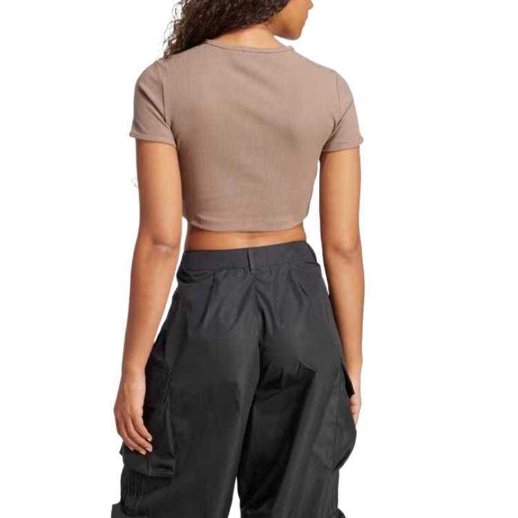 adidas Originals Essentials Značka Logo Šetrné k pokožke Pohodlné Tričko s krátkym rukávom Dámske Tričká Hnedá JC9030