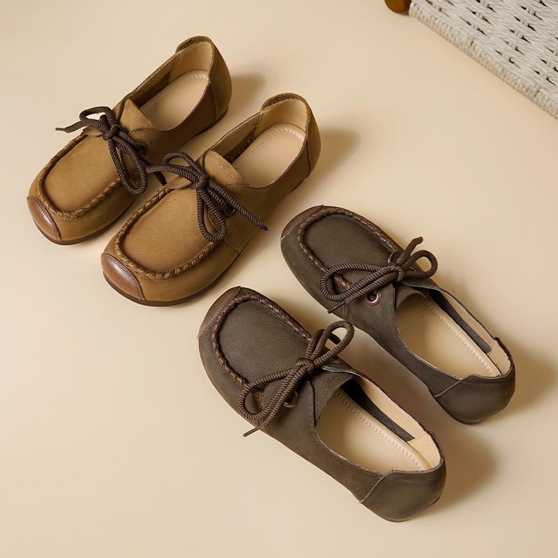 Fashion AIYUQI Women's Loafers Spring 2025 New Genuine Leather Casual Shoes Women Lace-Up Retro Flat Shoes Women