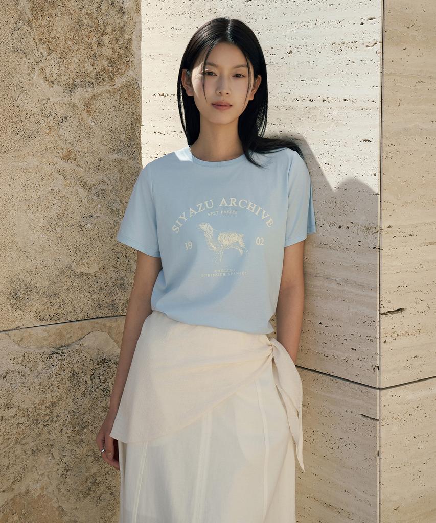 Siyajyu Sitp5191 Archive Houndstooth Print Short Sleeve T-Shirt_Sky Blue