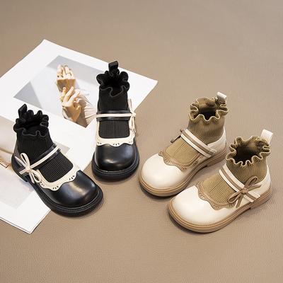 Sweet Girls Princess Boots Fashion Side Bowknot Children's Short Boots Spring Autumn Versatile Elegant Kids Causal Socks Shoes