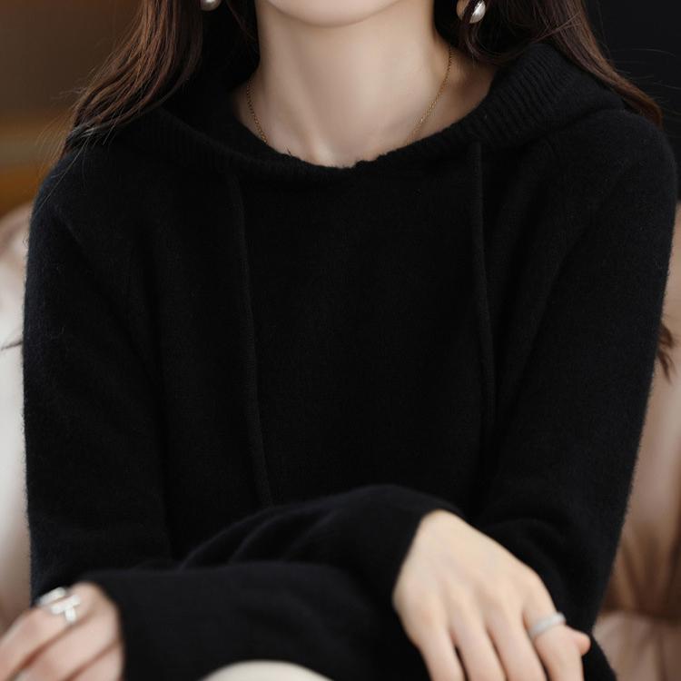 Hooded Knitwear Women's Solid Color Knitwear Loose Hooded Sweater Solid Color Base Sweater Casual Sweater Autumn/Winter
