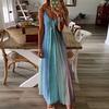 Women's Ladies Plus Size Loose Stripe Sleeveless V-Collar Long Dress Maxi Dress