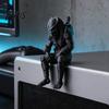 Matte Black Mecha Figurine 3D Printed Predator Figurine, Desktop Edge Sitter Statues, Mini Sci-fi Custom Statue Figure, Alien Warrior Sculpture