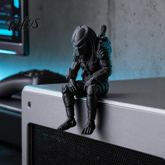 Matte Black Mecha Figurine 3D Printed Predator Figurine, Desktop Edge Sitter Statues, Mini Sci-fi Custom Statue Figure, Alien Warrior Sculpture