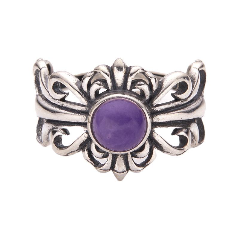 Personalized S925 Sterling Silver Natural Colored Treasure Ring, Retro Iris Exquisite Open Ring, Adjustable Couple Index Finger Ring