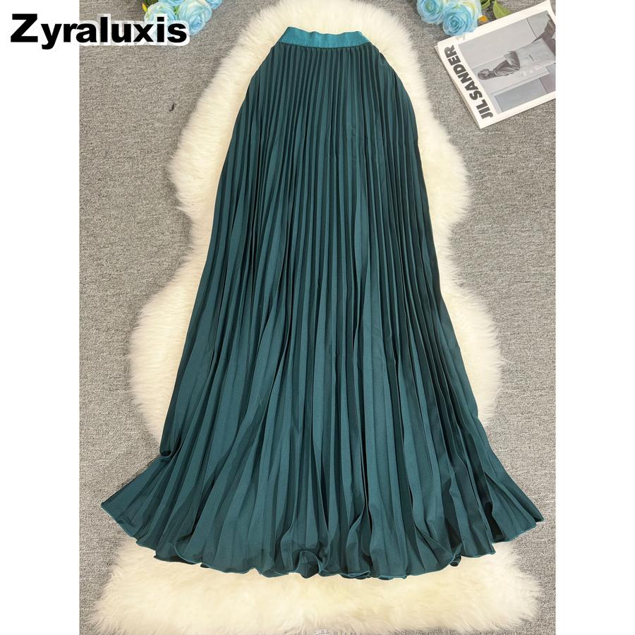 Wavy Edge Pleated Skirt High Waist Slimming Office Wear Versatile Long Dress for Women