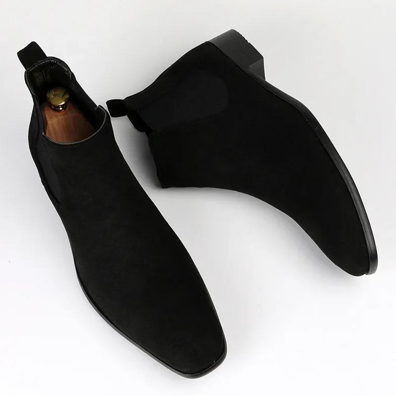 Herren Chelsea Boots Vielseitige Modische Kurze Stiefel Kleiner Eckiger Kopf Designer Schuhe Absätze Cowboystiefel