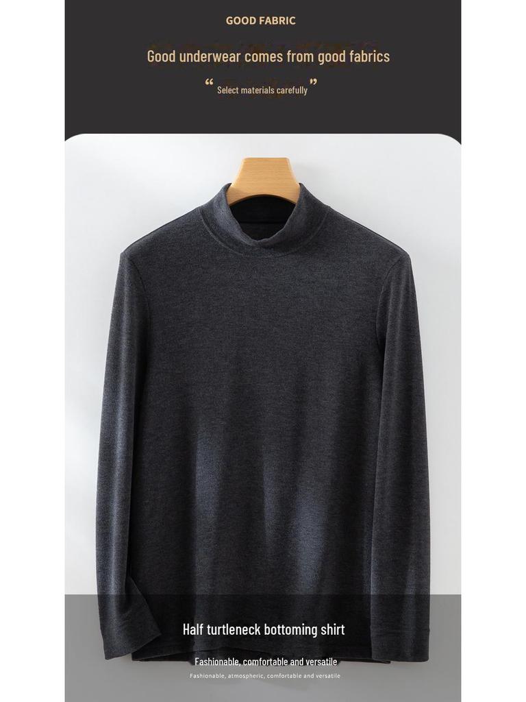 Meiyabi Men's Wool Half-High Collar Long-Sleeve Thermal Shirt for Autumn/Winter