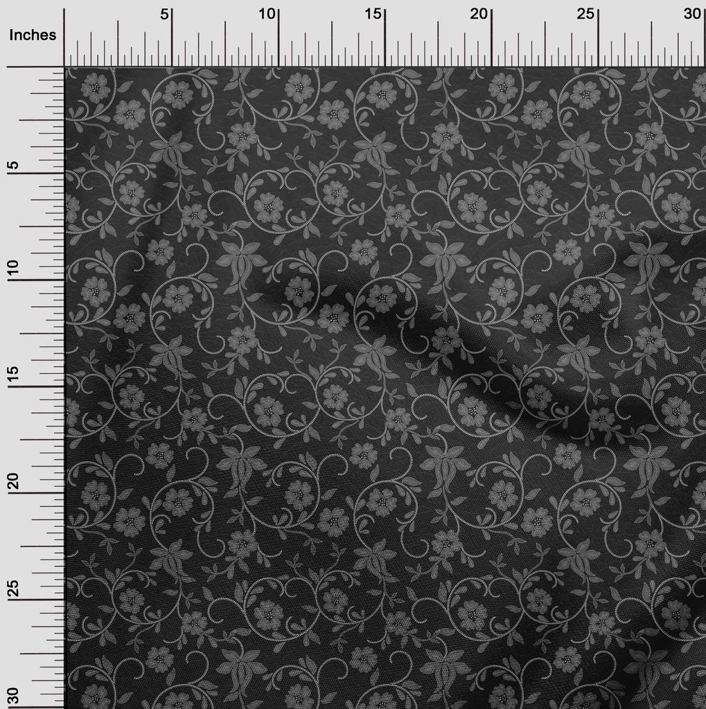 oneOone Cotton Flex Gray Fabric Dotted Floral Diy Clothing Quilting Fabric Print Fabric By Yard 40 Inch