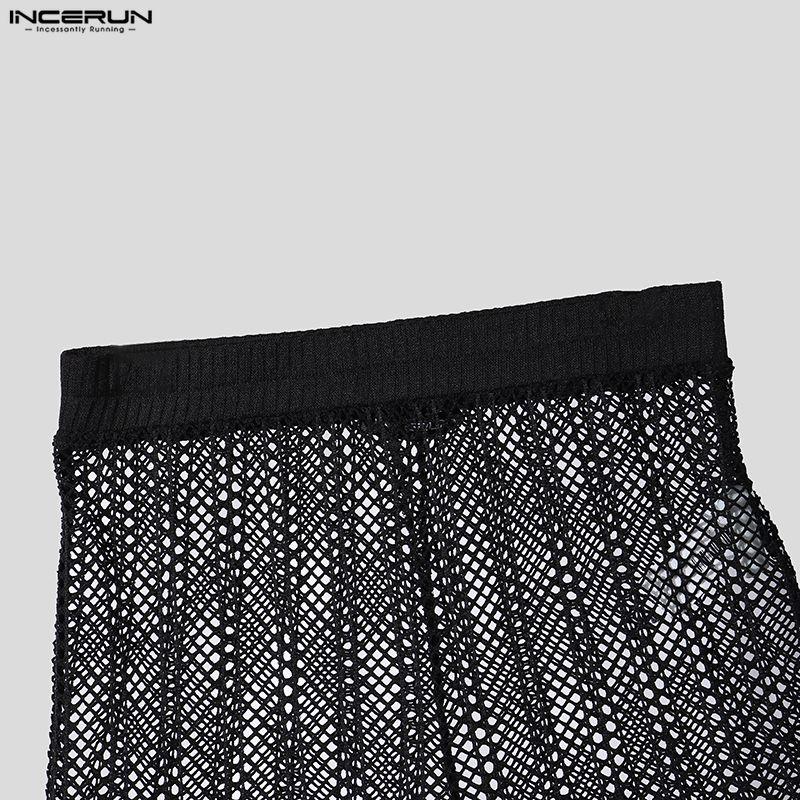 INCERUN Mens Sexy See Through Mesh Shorts Fishnet Transparent Hollow Out Boxer Trunks Underwear Nightwear Party Clubwear