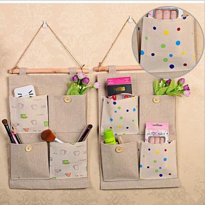 1Pcs Cotton and Linen Waterproof Storage Hanging Bag Hanging Multi-Layer Hanging Pocket