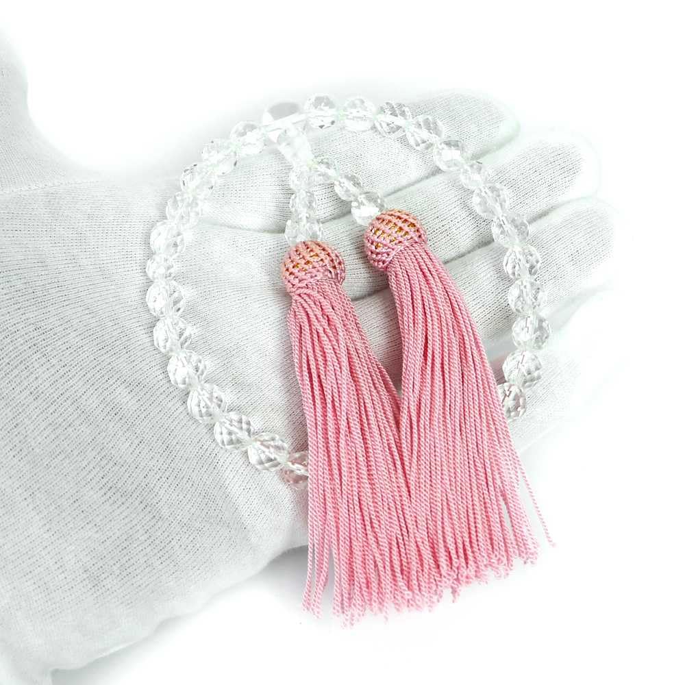 Kristall-Gebetsperlen, Kristallschliff-Gebetsperlen, Naturstein-Gebetsperlen für Frauen und Kinder, informelle Gebetsperlen [Schliffperlen/rosa Quasten]