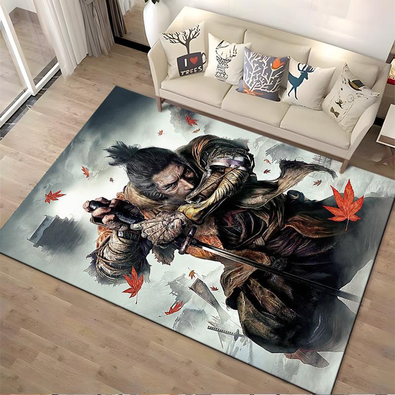 Samurai Warrior Carpet with Autumn Leaves and Epic Fantasy Style Suitable for Use As an Anti-slip for Living Room Bedroom Sofas