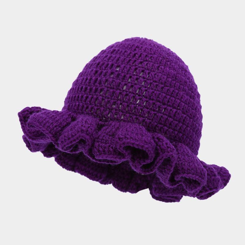 Handmade crochet ruffled wool hat fashion colorful hat men's and women's ruffle edge hat