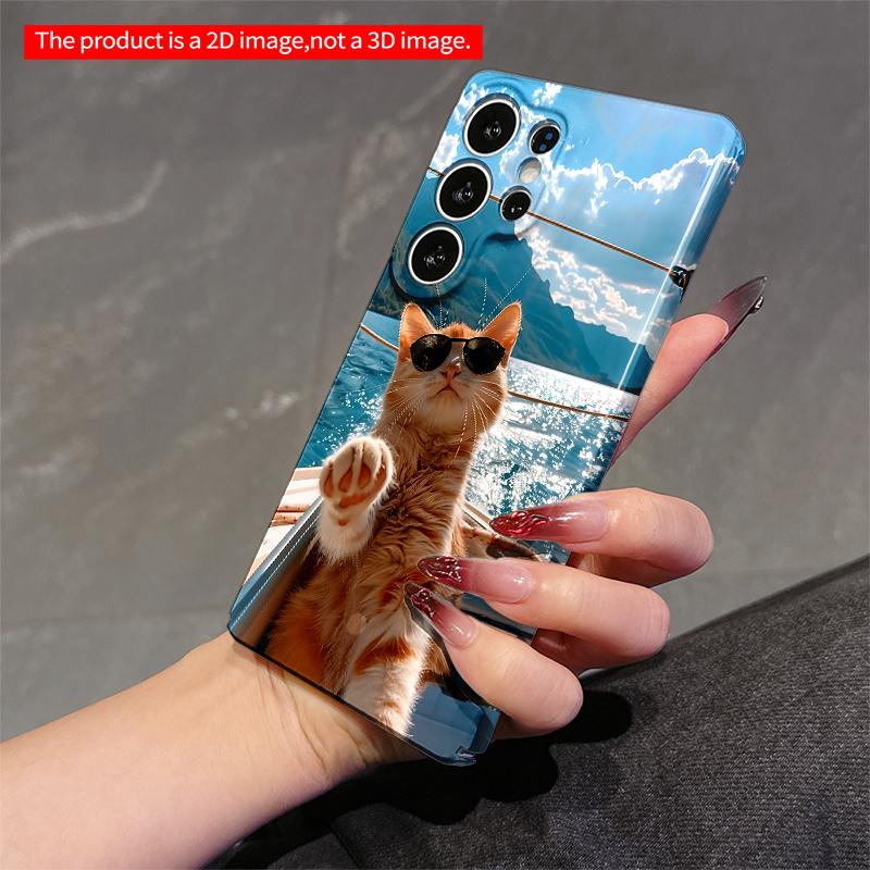 2DFlat Samsung Phone Case Sunglass Cat On Boat with Mountain View Applicable To Galaxy S22 S23 S24 S25ULTRA S26 A12 A13 A14 A15 A16