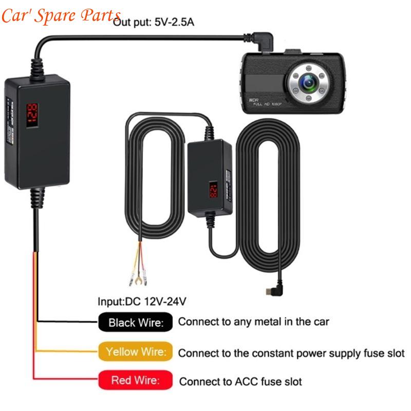 Y4UA Dashboard Cams Hardwire Set Car Chargers Cable 12V 24V To 5V Voltages Converter for Continuous Power & Low Voltages