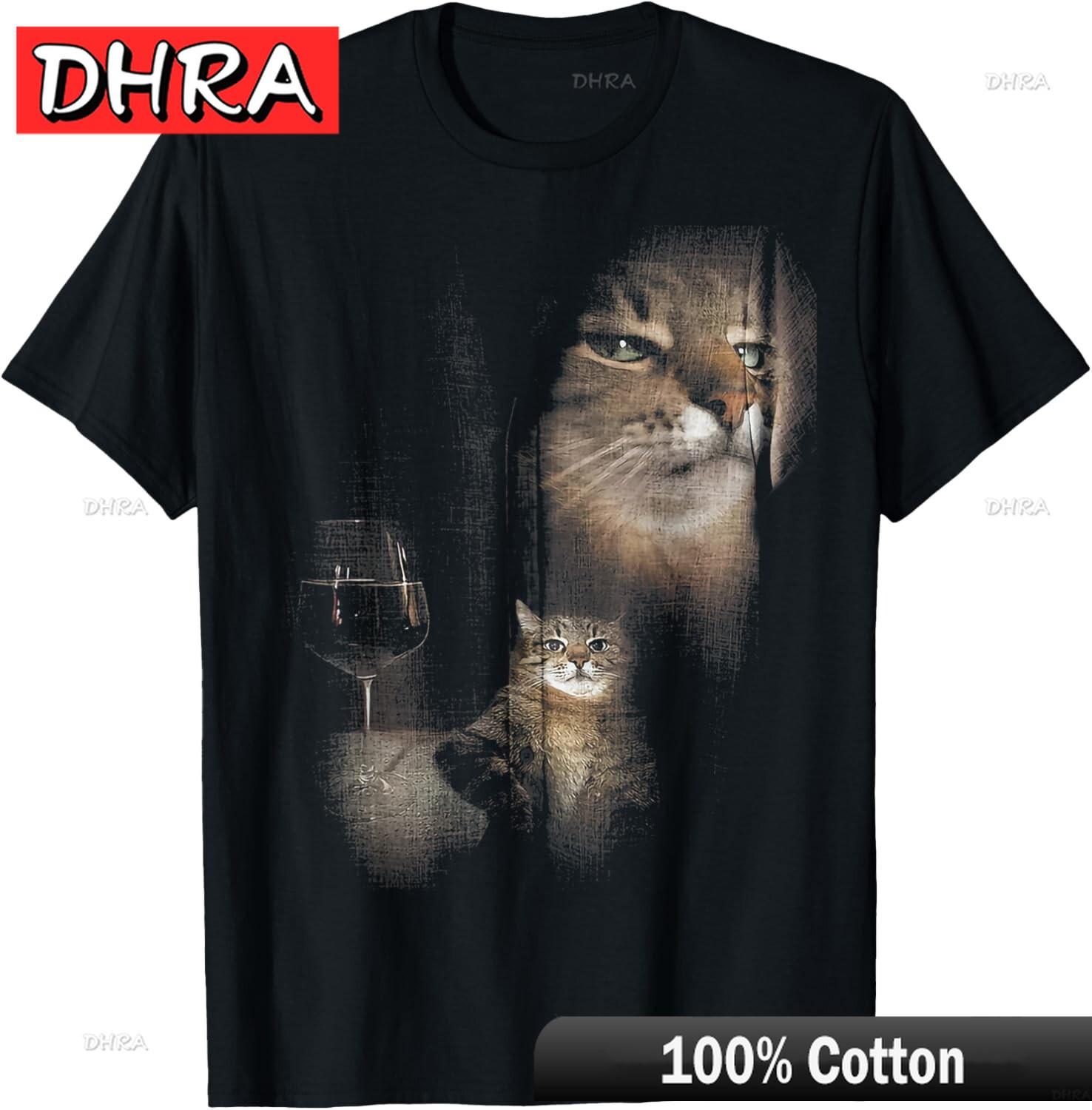 Funny Cat and Wine Art Funny Cat and Wine Art TShirt with Design T Shirt Homme Trendy Tops Printed Tee Street Fashion Loose 4XL