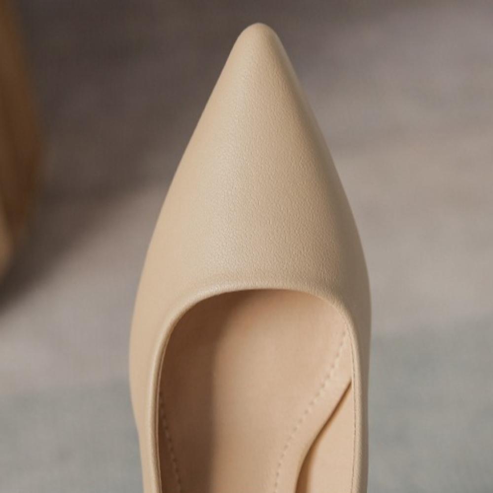 Women's French Nude High Heels 2025 Spring Autumn New Soft Leather Non-Tiring Feet Commuting Work Interview Versatile Shoes XCY40-555