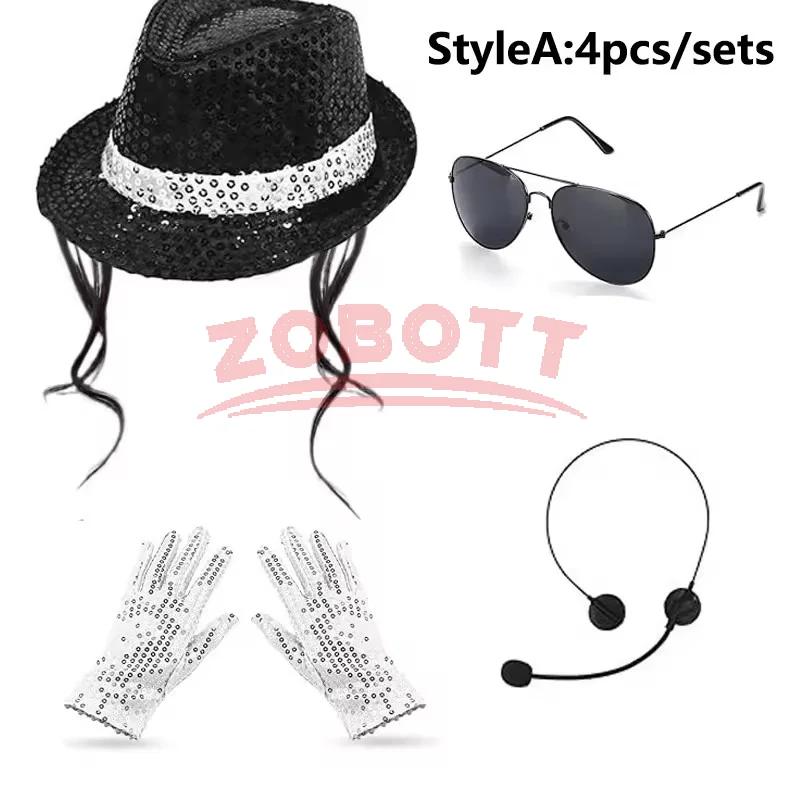 70. 80. léta Superhvězdy Michael Jackson Cosplay Rekvizita MJ Klobouk s Parukou Rukavice Brýle Sada Kostým pro Fanoušky Výkon Tanec Dárky