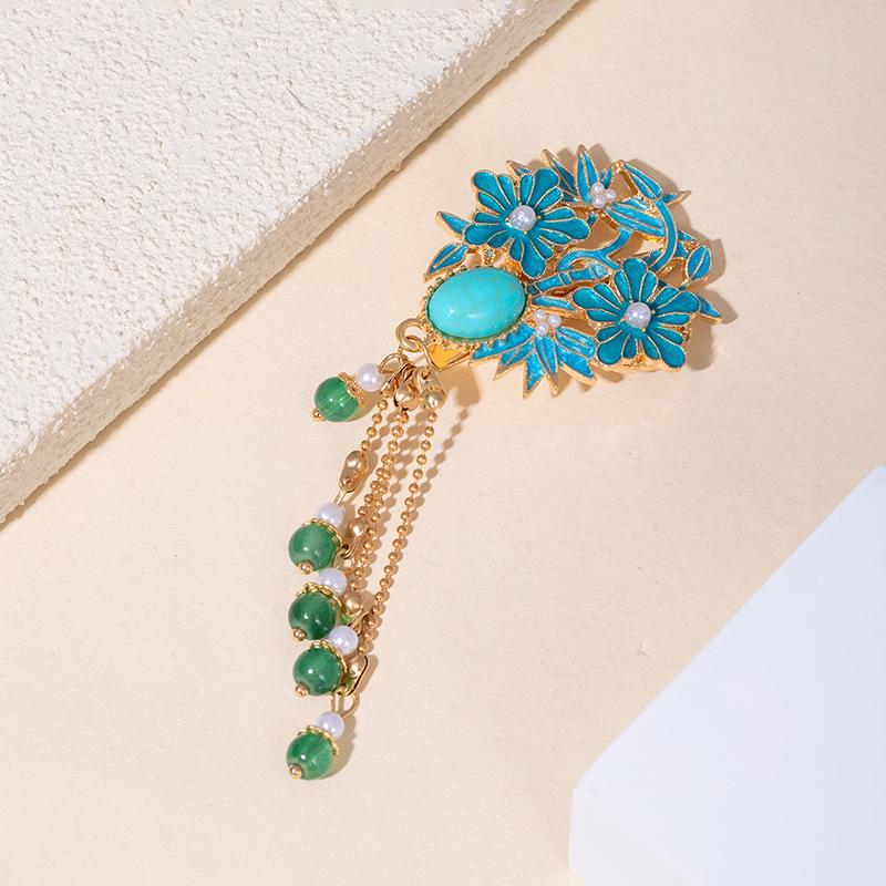 Style Ancien Bleu Brûlé Nuage Auspicieux Perle Frange Épingle à Cheveux Pince de Bordure Clip Haut de Gamme Accessoires pour Cheveux Épingle à Cheveux Headgear