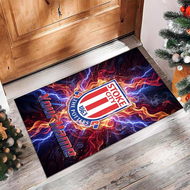 Stoke City FC Printed Crystal Velvet Rug Non‑Slip Crystal Velvet Carpet For Sofa Bedroom Indoor Home Decoration