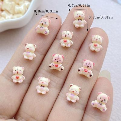 100Pcs Cute Mini Cartoon Little Bear Nail Art Resin Designer Charms DIY Craft For Nail 3D Decorations Jewelry