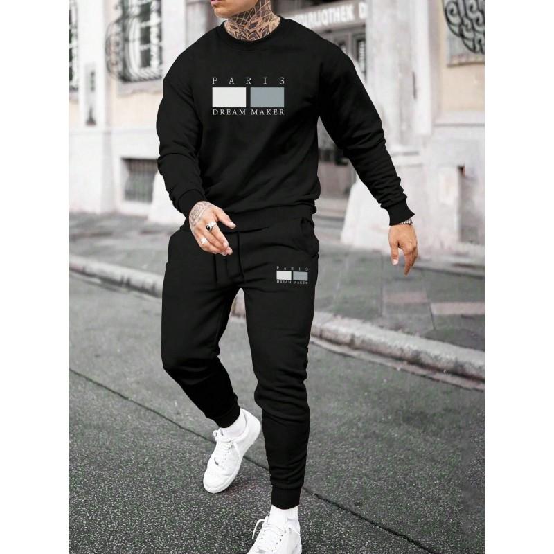 Mens Casual Hooded Sweatshirt Set Long Sleeve Tracksuit Lightweight Sporty Outfit Teens Young Adults
