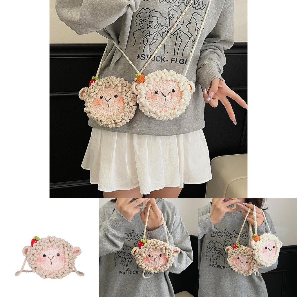 Adorable Cartoon Sheep Mini Woven Shoulder Bag With Inner Pouch For Kids